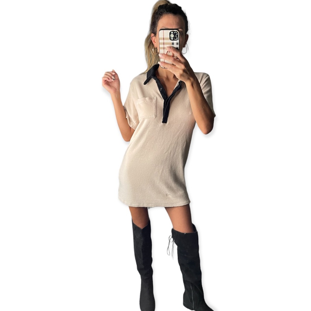 L’ACADEMIE Los Angels cream and black collared shirt dress